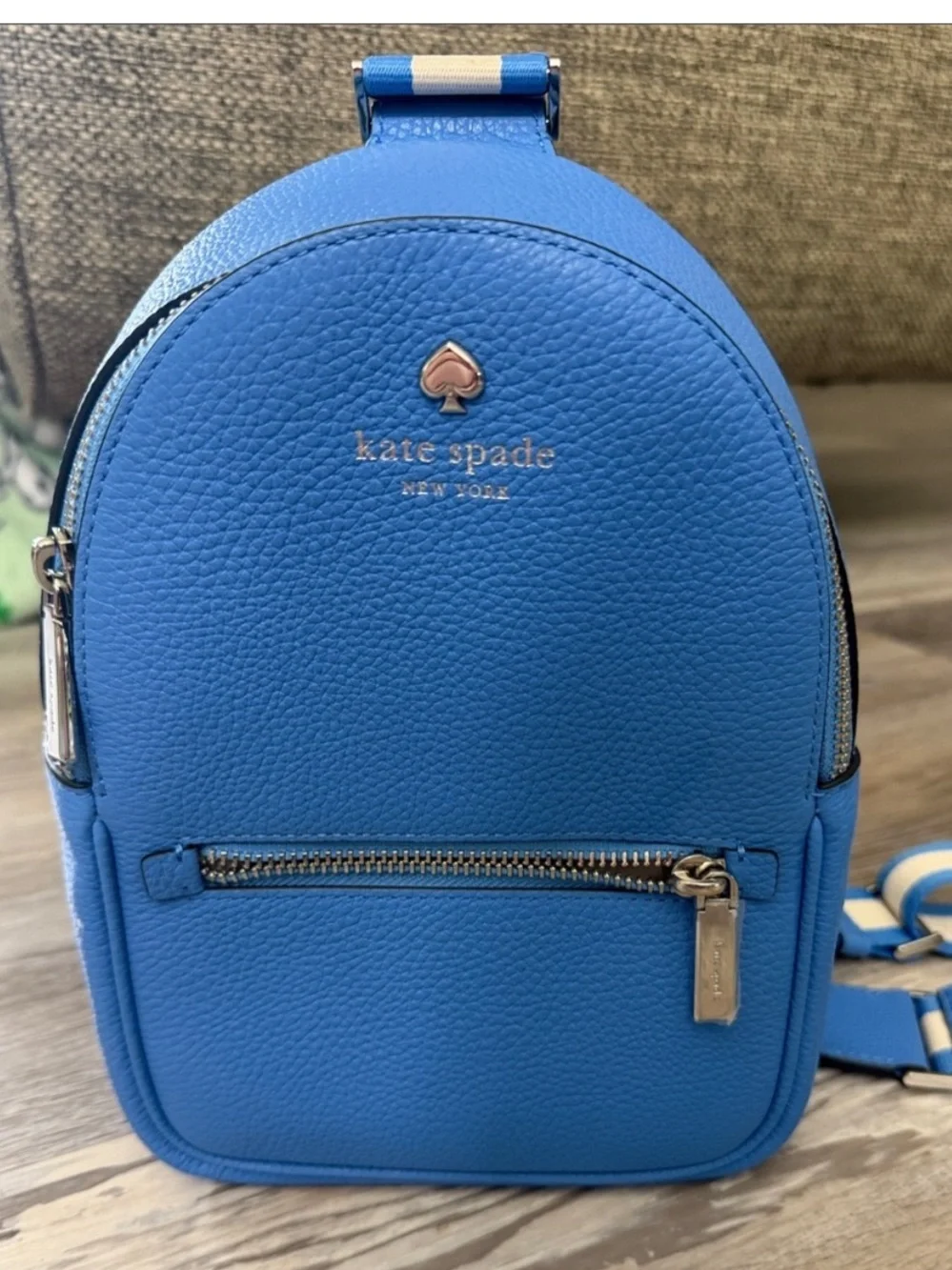 Kate Spade Emma Small Blue Pebbled Leather sling Backpack Like new $379 retail